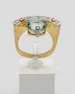 Bague or bicolore aigue marine diamants