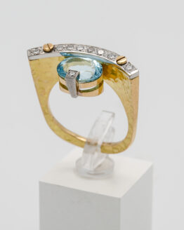 Bague or bicolore aigue marine diamants