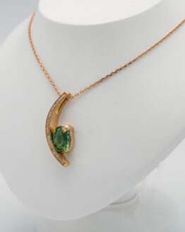 Pendentif or rose diamants tourmaline
